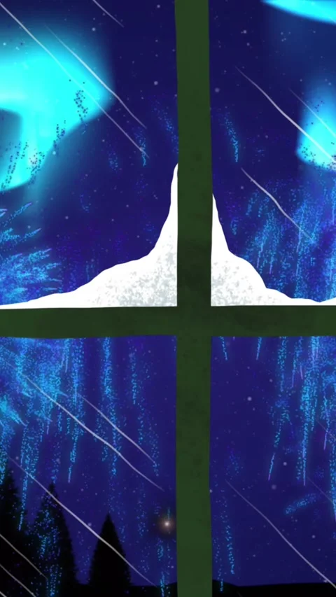 Animation of window with christmas tree and fireworks exploding in night sky Video stock 324611140