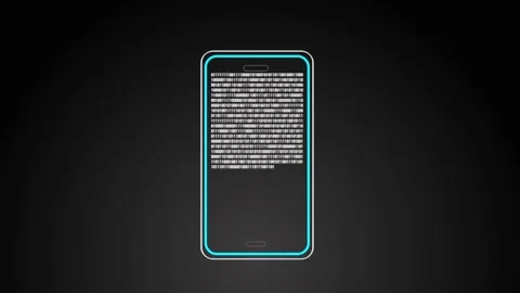 Animation of wire-frame smart-phone with binary data on its display Stock Footage 84480050