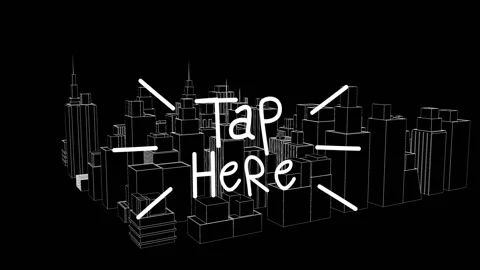 Animation of wireframe cityscape with bold white Tap Here text Stock Footage 303590102
