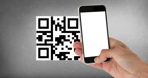 Animation of woman scanning qr code with smartphone on grey background Stock Footage 159977123
