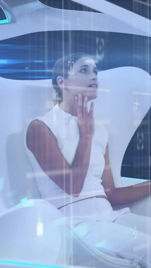 Animation of woman using tablet sitting in vehicle and data processing Stock Footage 343079375