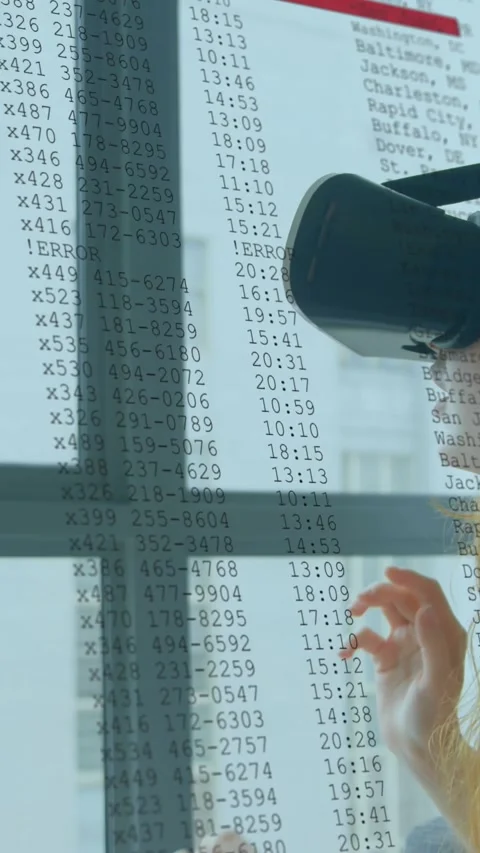 Animation of woman in vr headset by window with interface and fast scrolling Stock Footage 342004279