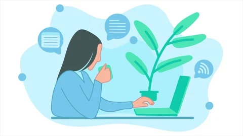 Animation of the woman is working on a task in front of a laptop Stock Footage 315578917