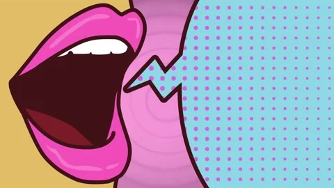 Animation of woman's lips over retro pattern on pink circles background Stock Footage 325964779