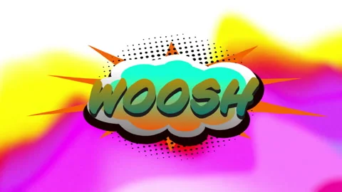 Animation of woosh text on explosion over pink and yellow background Stock Footage 310925352
