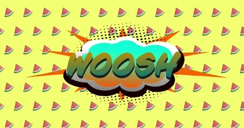 Animation of woosh text over retro vibrant pattern background Stock Footage 253279340