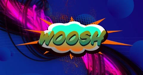 Animation of woosh text on retro speech bubble and patterned background Stock Footage 244734564