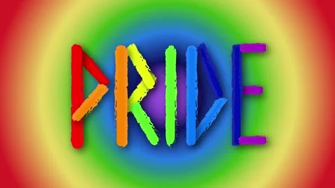 Animation of the word PRIDE over a rainbow circle background Stockbeeldmateriaal 281724205
