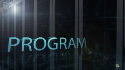 Animation of word PROGRAM with glowing lines and abstract digital patterns Stock Footage 303841186