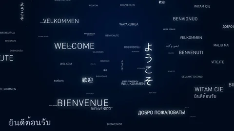 Animation of the word welcome in many different languages. Stock Footage 100236406