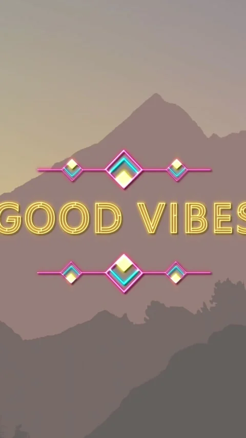 Animation of the words good vibes in yellow with graphic elements over forest Stock Footage 342004253