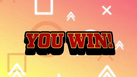 Animation of words you win in red letters with white graphic elements on yellow Stock Footage 148640871