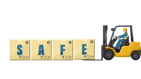 Animation of worker driving a forklift loading boxes with the word SAFE Stock Footage 324050271