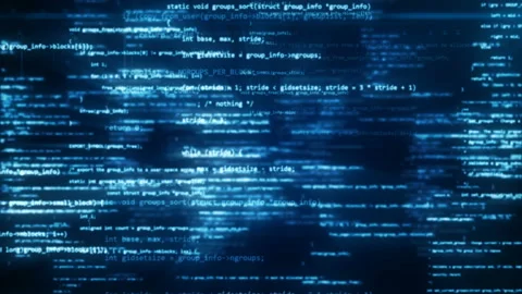 Animation of working program code in the technological space Video stock 86490688