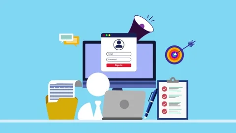 Animation Workspace with Computer and Office Supplies Stock Footage 317853772