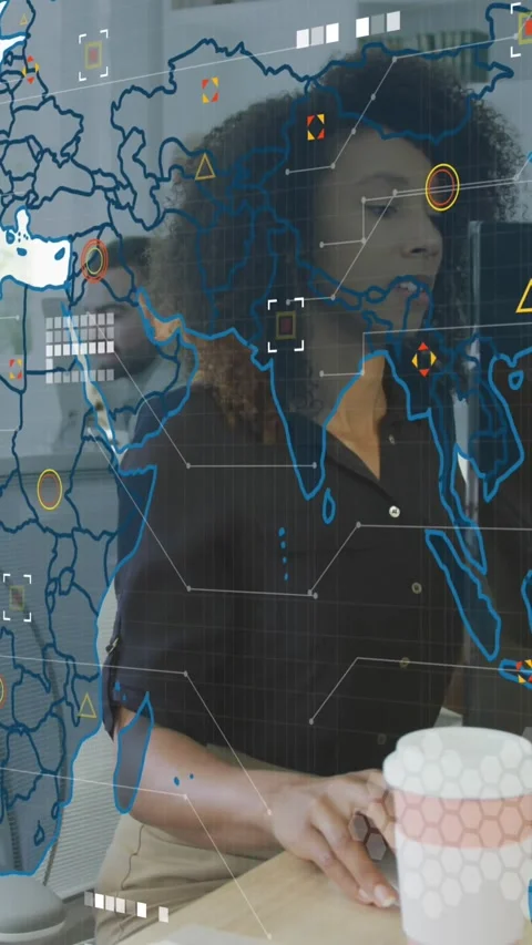 Animation of world map against african american businessman talking on phone Stock Footage 344636878