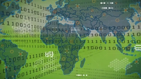 Animation of world map and binary code over green background Stock Footage 327900162