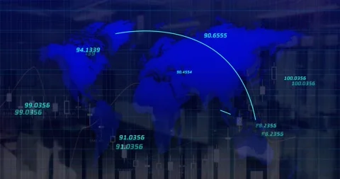 Animation of world map and coordinates i... | Stock Video | Pond5