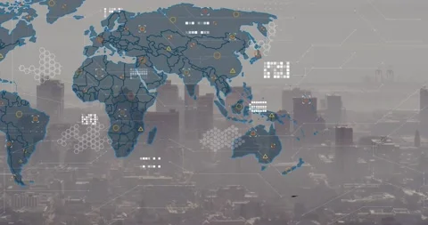 Animation of world map and data processi... | Stock Video | Pond5