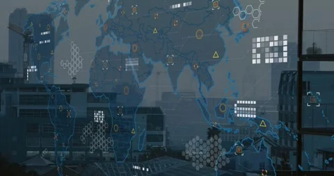 Animation of world map and data processi... | Stock Video | Pond5