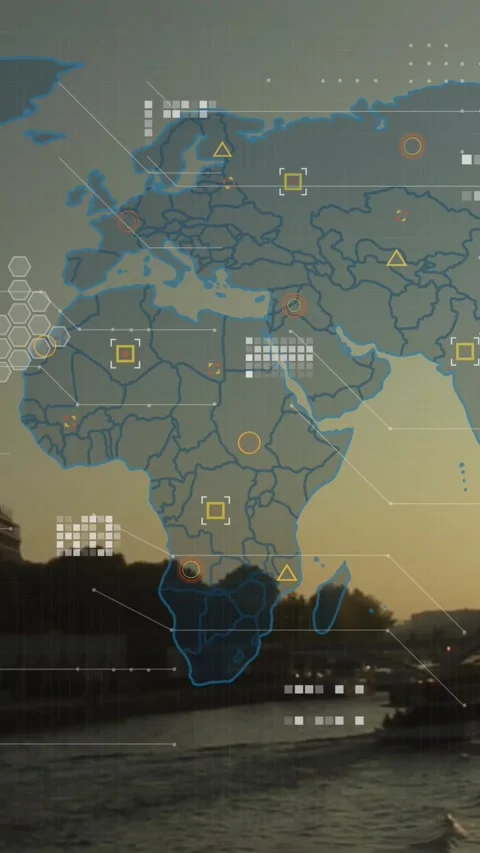 Animation of world map and data processing over paris landscape Stock Footage 320288894