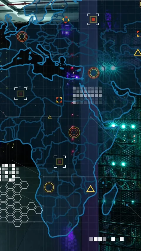 Animation of world map and data processing against empty computer server room Stock Footage 321323822