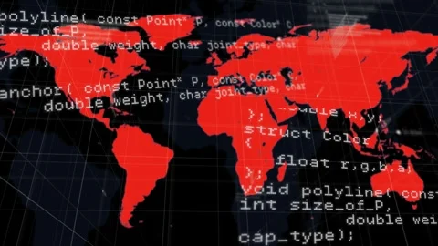 Animation of world map and data processing on black background Stock Footage 327003620