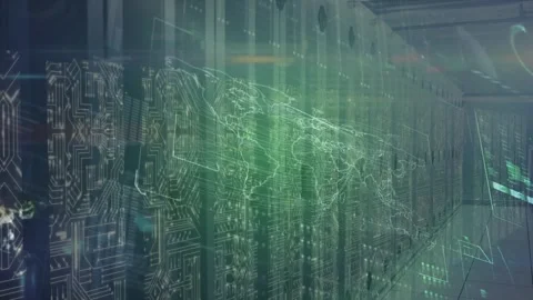 Animation of world map and data processing over server room Vídeos de archivo 328086741