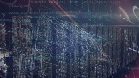 Animation of world map and data processing over server room Vídeos de archivo 329225096