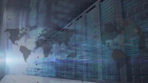 Animation of world map and data processing over business concept texts against Stock Footage 329414181