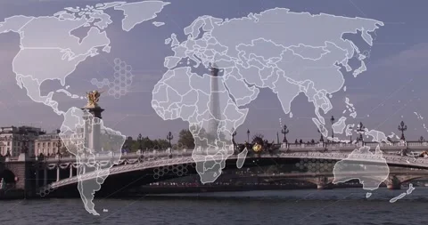 Animation of world map and data processing over cityscape Stock Footage 330172386
