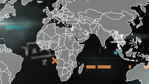 Animation of world map and data processing over mathematical equations Stock Footage 330584229