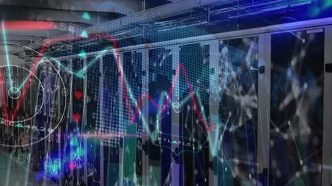 Animation of world map and data processing over server room Vídeos de archivo 330586171