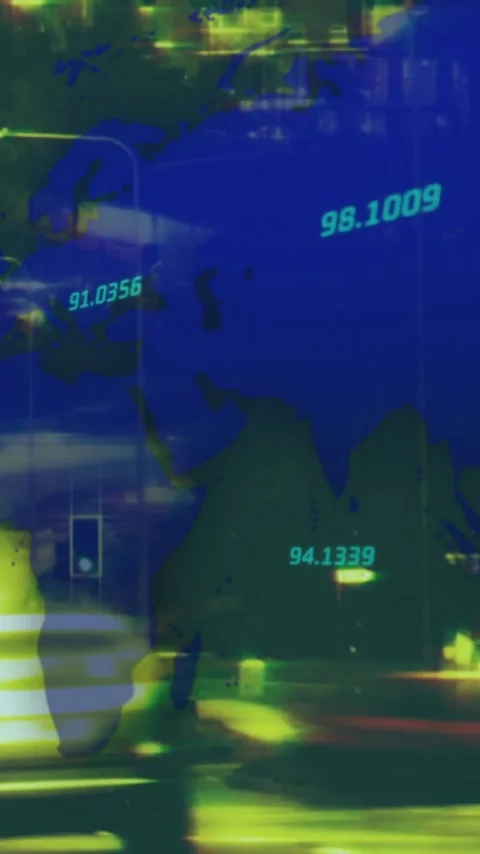 Animation of world map and data processing over busy city Stock Footage 341659945