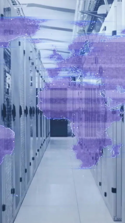 Animation of world map and data processing over computer servers Stock Footage 341976260
