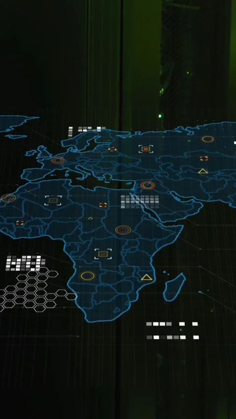 Animation of world map and data processing over computer servers Stock Footage 341991497