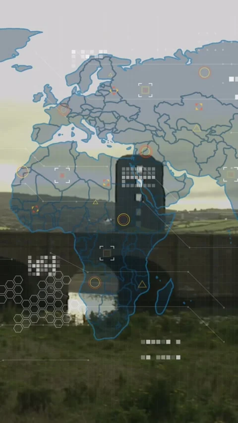 Animation of world map and data processing over landscape Stock Footage 344678511
