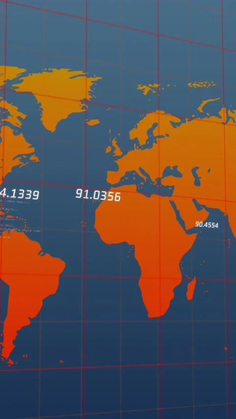 Animation of world map and data processing against blue background Stock Footage 344678830