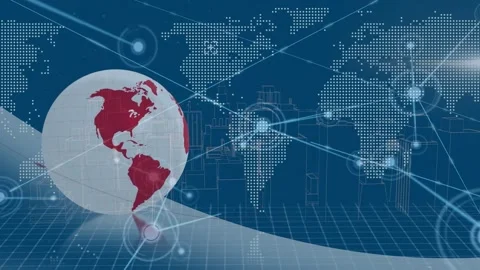 Animation of world map and globe over di... | Stock Video | Pond5