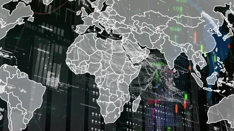Animation of world map and graphs over digital screen with diverse data Video stock 327898868