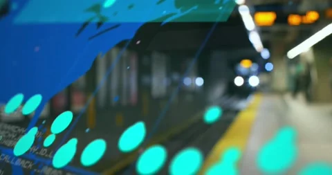 Animation of world map and processing data over underground train arriving at Vídeo Stock 201173416