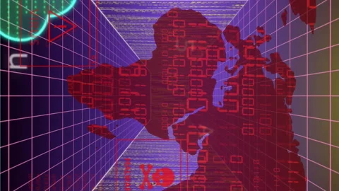 Animation of world map, binary coding and data processing over computer servers Stock Footage 312673328