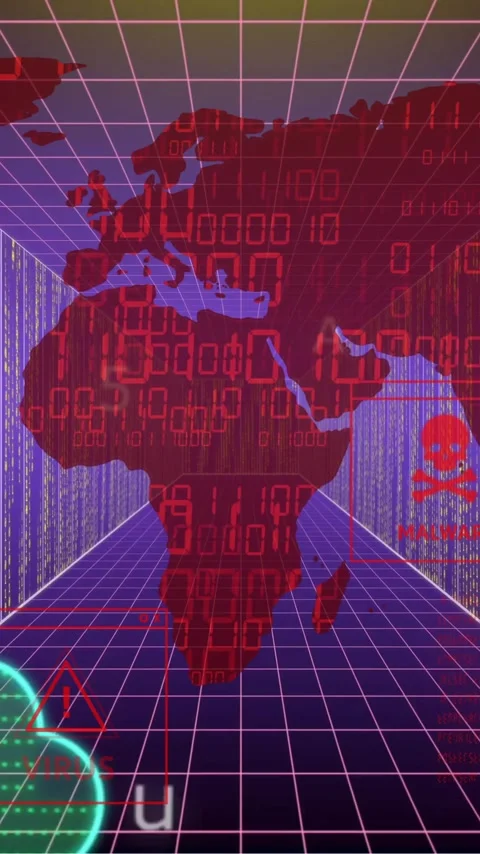 Animation of world map, binary coding and data processing over computer servers Stock Footage 320759239