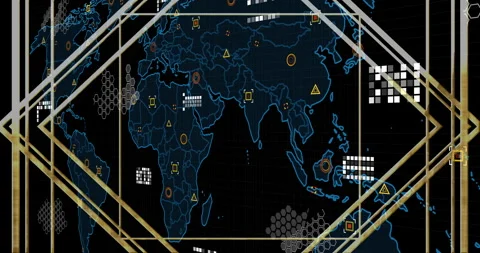 Animation of world map with data points on digital grid background Stock Footage 304766110