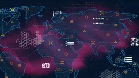 Animation of world map with data process... | Stock Video | Pond5