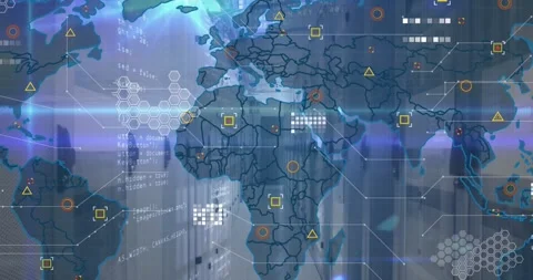 Animation of world map, data processing ... | Stock Video | Pond5