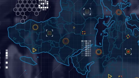 Animation of world map with data process... | Stock Video | Pond5