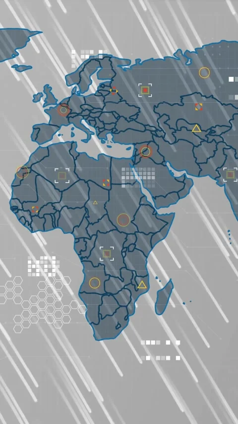 Animation of world map with data processing over light trails on grey background Stock Footage 341659871