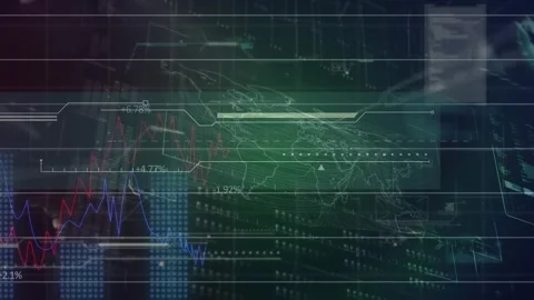 Animation of world map with financial data processing over blue background Stock Footage 330061788