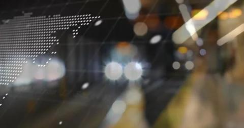 Animation of world map, globe and processing data over underground train Vídeo Stock 329123222